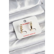 Pirinç Gold Renk Zirkon Taşlı Vintage Kadın Küpe 5886 - 6341-3404
