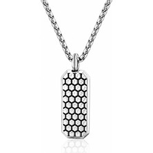 Ak Store Silver Petek Desenli Diktörtgen Sade Şık K-189 Gümüş Kaplama Paslanmaz Kromix Çelik Kolye