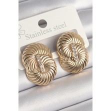 Pirinç Gold Renk Zirkon Taşlı Sarmal Model Kadın Küpe 5886 - 3309-6459