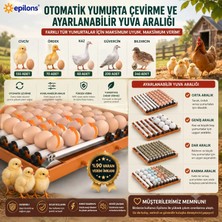 Eco Lounge Tam Otomatik Kuluçka Makinesi 130 Yumurta Kapasiteli - Akıllı Isı ve Nem Kontrollü, Ayarlanabilir Viyol, Otomatik Su Sistemli