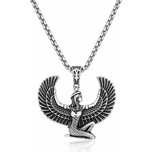 Ak Store Silver Mitolojik Mısır Kanatlı Tanrıça Isis K-188 Gümüş Kaplama Paslanmaz Kromix Çelik Kolye
