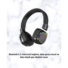 Zenviaa Mey Ithalat® Bluetooth 5.3 Rainbow Işıklı Kulak Üstü Kablosuz Kulaklık Yeni Nesil Zn