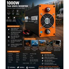 Eco Lounge 1000W Tam Sinüs Inverter 12V Ac Çevirici | Sessiz Fanlı, USB Çıkışlı, Araç Karavan Tekne Solar Uyumlu Güç Inverteri