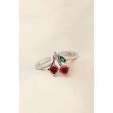Ayarlamalı Gümüş Renk Kristal Taşlı Kiraz Yüzük 5886 - 4254-3344