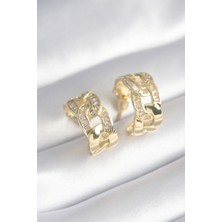 Pirinç Gold Renk Zirkon Taş Detay Zincir Model Kadın Küpe 5886 - 7691-2207