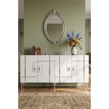 Yumedi Design KA1542BS - Ilay Konsol, Tv Sehpası, Çok Amaçlı Dolap ve Kahve Köşesi 150CM Beyaz-Silver