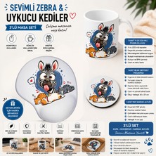 Tişört Kodu Sevimli Zebra ve Uykucu Kediler 3'lü Masa Seti