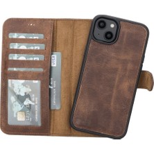 Eco Lounge Apple iPhone 14 Plus Uyumlu Deri Cüzdanlı Kılıf Mwwn G2 Kahve