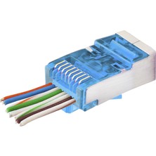 Aesco CAT6E Ez RJ45 Metal Konnektör 100 Adet Plastik Kutu - Mavi ND2420