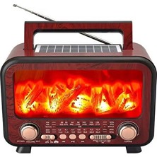 Vaelmont Solar Güneş Enerjili Nostaljik Şömine Görünümlü Bluetooth Radyo Nostaljik Radyo