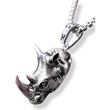 Ak Store Silver Erkek, Gergedan Başı Figürlü Gücün Sembolü K-178 Paslanmaz Kromix Çelik Gümüş Kaplama Kolye