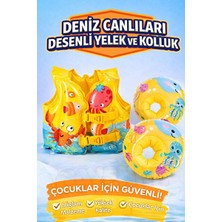 Vaelmont Çocuklar Için Deniz Canlıları Desenli Yelek ve Kolluk Seti Deniz Malzemesi