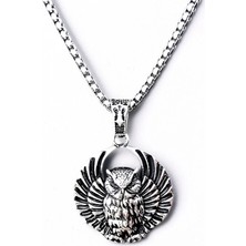 Ak Store Silver Erkek, Baykuş Owl (Bilgeliğin Sembolü) Figürlü K-175 Paslanmaz Koromix Çelik Gümüş Kaplama Kolye