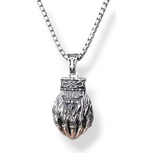 Ak Store Silver Erkek, Viking Ayı Pençesi Figürlü Çift Taraflı K-176 Paslanmaz Kromix Çelik Gümüş Kaplama Kolye
