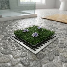 Veraura Lifestyle Çiçek Desenli Yapay Çim Gider Kapağı - 96X5 cm - Doğal Görünüm