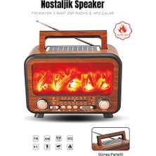 Vaelmont Güneş Enerjili Nostaljik Alev Efektli Şömine Tasarımlı Bluetooth Hoparlör Nostaljik Radyo