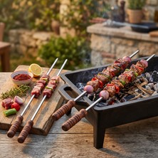 Veraura Lifestyle Ahşap Saplı Kalın Kare Mangal Şişi - 50 cm - Güvenli Tutuş