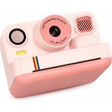 Aesco Pembe Anında Baskılı Çocuk Dijital Kamera Termal Yazıcılı Fotoğraf Makinesi Hd Video 16X Zoom Şarjlı