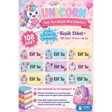 Ceres Studio Okul Etiketi Defter Isimli Etiket Isim Yazılabilen Unicorn Temalı - 108 Adet Özel Yeni Tasarım