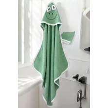Eco Port Kurbağa Nakışlı Unisex Şapka ve Keseli Bebek Banyo Havlusu