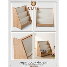Cute Wood Doğal Ahşap Montessori Çocuk Yer Kitaplığı - 3 Raflı Çocuk Odası Kitaplık ve Oyuncak Düzenleyici Organizer