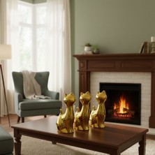 Veraura Lifestyle Kedi Tasarımlı Küçük Süs Eşyası - Seramik - Parlak Altın - Dekoratif Süs