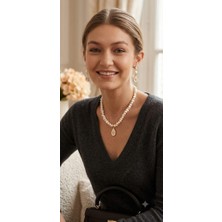 Devi Fashion Damla Uçlu Özel Tasarım 2’li Inci Kolye Küpe Seti (Gelin, Nişan, Abiye)