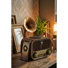 Vaelmont Gramofon Tasarımlı Bluetooth Hoparlör, Retro Radyo Nostaljik Radyo