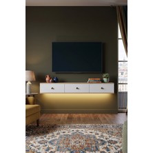 Yumedi Design TDAL1801DB - Ledli Miko Duvara Montaj Tv Stand , Tv Sehpası 180CM Safirmeşe-Beyaz