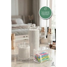 Maison Luré Akrilik Kapaklı Pamukluk ve Kulak Çubuğu Organizer Seti, Banyo Düzenleyici Makyaj & Takı Organizeri