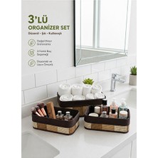 Maison Luré Hasır Sepetli Çok Amaçlı Makyaj ve Banyo Organizeri - 3'lü Set Makyaj & Takı Organizeri