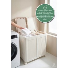 Maison Luré Çift Bölmeli Tekerlekli Katlanabilir Kirli Sepet Organizer Çamaşır Sepeti