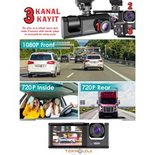 Eco Lounge Full Hd 1080P 3 Kameralı Dash Cam Ön Arka Iç Kayıt Özellikli Gece Görüşlü G Sensörlü