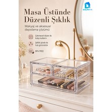 Maison Luré 3 Çekmeceli Şeffaf Kozmetik ve Takı Seti, Çok Bölmeli ve Kullanışlı Makyaj & Takı Organizeri