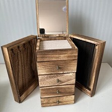 Maison Luré Ahşap Çok Katlı Takı Organizer - Ayna ve Çekmeceli Saklama Çözümü Makyaj & Takı Organizeri
