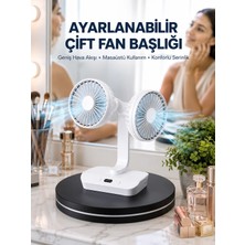 Motto Ticaret Mey Ithalat® Ayarlanabilir Hızlı Çift Başlıklı Masaüstü Fan – Gece Lambalı Serinletici