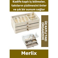 Maison Luré Saydam Kadife Kaplı Çok Gözlü Üç Katlı Takı Organizeri Makyaj & Takı Organizeri