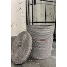 Maison Luré Gri Kapaklı Jüt Çamaşır ve Kirli Sepeti, Çok Amaçlı ve Dekoratif Çamaşır Sepeti