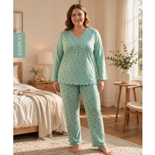 Derya Kadın Büyük Beden Dantel Yaka Bambu Uzun Kol Ince Pijama Takımı 8141Y - 1 Adet