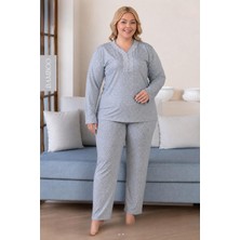 Derya Kadın Büyük Beden Dantel Yaka Bambu Uzun Kol Ince Pijama Takımı 8116G - 1 Adet