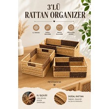 Maison Luré El Yapımı 3'lü Rattan Organizer Kutu Seti, Banyo ve Ofis Düzenleyici Sepet