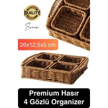 Maison Luré El Yapımı Hasır Saklama Sepeti - 4 Bölmeli Kozmetik ve Masaüstü Organizeri