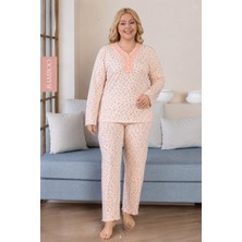 Derya Kadın Büyük Beden Dantel Yaka Bambu Uzun Kol Ince Pijama Takımı 8109P - 1 Adet