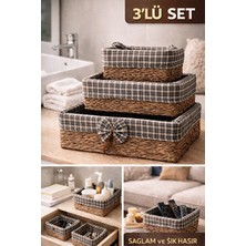 Maison Luré Dayanıklı 3'lü Kare Hasır Sepet Organizer Seti