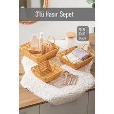 Maison Luré Kare 3'lü Dekoratif Hasır Ev Düzenleyici Seti Sepet