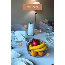 Maison Luré Mat Gümüş Renkli 3’lü Set, Dekoratif Mutfak ve Banyo Saklama Sepetleri