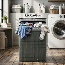Maison Luré Iki Bölmeli Gri Ahşap Çamaşır Sepeti, 52X32X63 Cm, Kumaş Çantalı