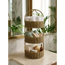 Maison Luré 3 Katlı Rattan Banyo ve Havluluk - Doğal Hasır Şıklığıyla Fonksiyonel Tasar Sepet