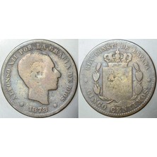 Banknoting Ispanya 5 Centımos 1878 Kral 12. Alfonso Dönemi.