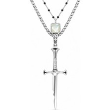 Ak Store Silver Erkek, Narsil Gücün Efendisi Aragon Kılıcı Kırık Kılıç Figürlü K-101 Paslanmaz Kromix Çelik Gümüş Kaplama Kolye Madalyon